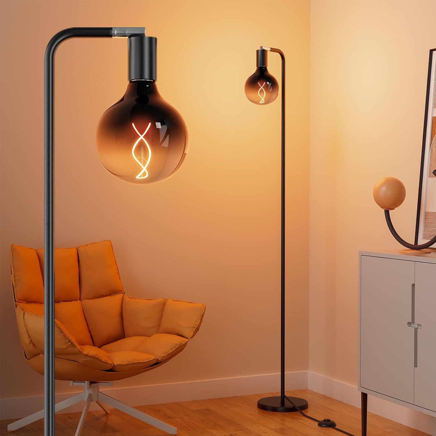 Floor Lamps for Living Room, Floor Lamp with Globe Glass 5&amp;quot; Light Bulb 69” Tall Standing Lamp, E26 Socket,  2200K Warm Ambient Lighting